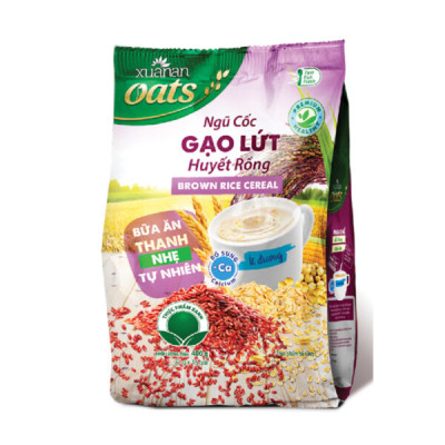 Combo 2 túi: Ngũ Cốc Gạo Lứt Huyết Rồng ít đường 400G + N.Cốc Gạo Lứt No Sugar[đường ăn kiêng]400G(Tặng Kèm 2 Túi Yến Mạch 150G)