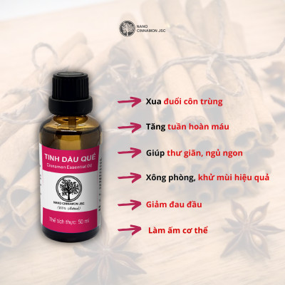 Tinh dầu Quế thiên nhiên nguyên chất Nano Cinnamon 10/30/50/100ml - giữ ấm, thư giãn, giảm căng thẳng, khử mùi. Có kiểm định