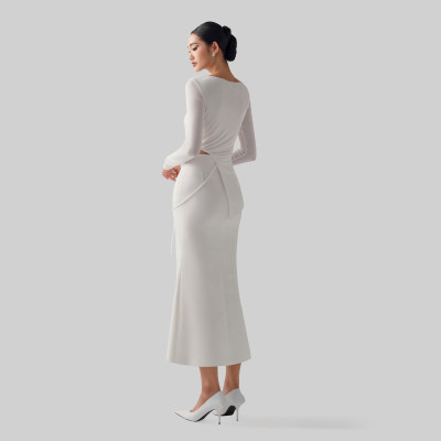 Set áo kiểu nữ, cổ ngang, dài tay kết hợp cùng chân váy đuôi cá TAYLOR  thiết kế cao cấp WHITE CHIC