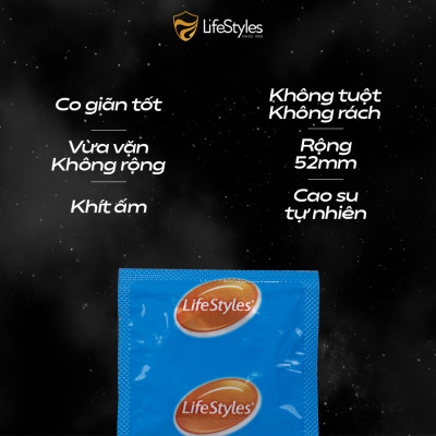 Bao Cao Su LifeStyles Classic Thiết Kế Mỏng, Ôm sát vừa vặn, Nhiều Gel Bôi Trơn - Hộp 3 bao