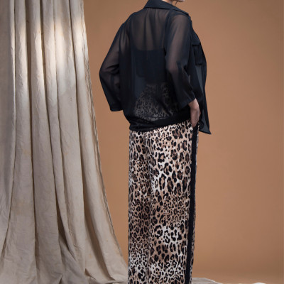 Quần beo lụa cát form suông đắp chiffon dọc LM112431 [BST Da Beo]