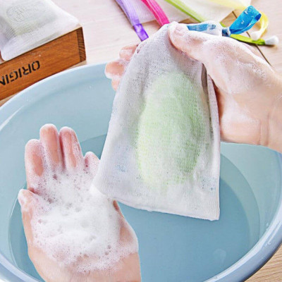Túi Lưới Đựng Xà Phòng Tạo Bọt Xà Bông Tắm 2 Lớp Có Dây Rút Treo Tường Tiện Lợi Nhiều Màu