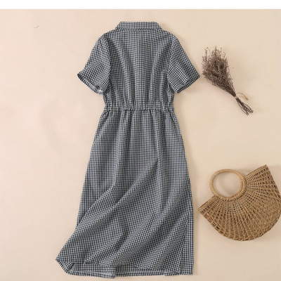 Đầm suông kẻ sọc cổ sơ mi Linen kèm đai thắt eo, chất vải linen tự nhiên, thời trang phong cách Hàn Da73