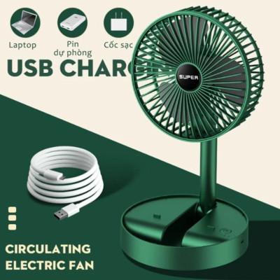 Quạt Mini Gấp Gọn 3 Tốc Độ Gió - Xoay 360 Độ, Sạc USB, Pin Dung Lượng Lớn Loại Tốt