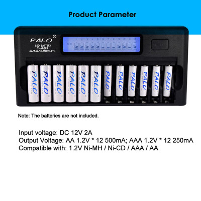 Bộ sạc pin thông minh đa năng PALO PL-NC30 Màn hình LCD 4 inch sạc thông minh nhanh chóng w / 12 Khe cắm pin cho 1.2V 