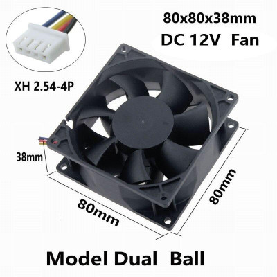 1Pcs Gdstime 11V Two Ball Bearing PC DC Cooling Fan 80x80x38mm 4Pin 4 Wires 8038 8cm Brushless Cooler Fan 80mm 14 Volt