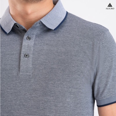 Áo Polo nam ngắn tay phối 2 màu sợi ghi-navy ALGPLO92