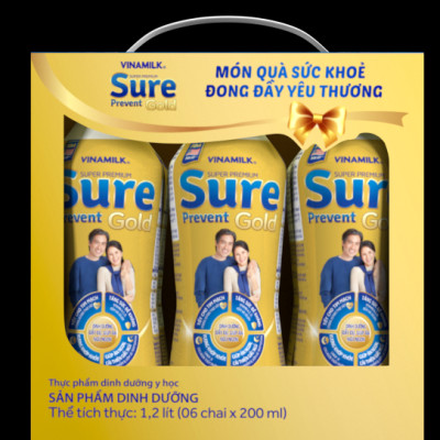 Sản phẩm dinh dưỡng Vinamilk Sure Prevent Gold Chai 200ml (Lốc 6 chai)