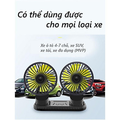 Quạt Đôi Mini 360 Độ Công Suất Lớn F404, Để trong xe ô tô hoặc trên bàn làm việc, văn phòng độ ồn thấp