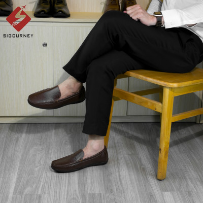 Giày mọi nam da bò cao cấp dành cho giới công sở SIGOURNEY màu nâu SIG20 bảo hành 18 tháng