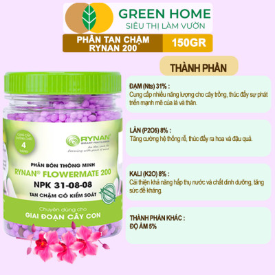 Phân Tan Chậm Greenhome, Rynan 200, Hũ 150gr, Dành Cho Phong Lan Con, Bonsai Kích Chồi, Đủ Dưỡng Chất Cho 120 Ngày
