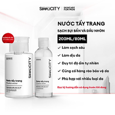 Nước tẩy trang sạch bụi bẩn và dầu nhờn tức thì Men Stay Simplicity Micellar water 80ml/200ml
