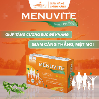 Viên uống Menuvite Spirulina 500 hỗ trợ bổ sung đạm thực vật, vitamin, khoáng chất giúp bồi bổ sức khoẻ, tăng đề kháng