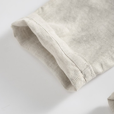 Quần linen nam ống suông, quần dài ống rộng cạp chun có dây rút và khuy trước, phong cách tối giản, vintage Qd11