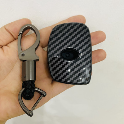 Ốp chìa khóa carbon xe Hyundai Creta, I10 2021 2022 2023 - chìa 4 nút,tặng kèm móc khoa cao cấp