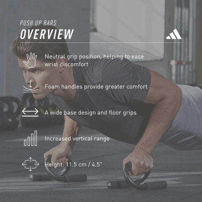 Dụng Cụ Hít Đất, Chống Đẩy Chính Hãng ADIDAS ADAC-12231 Push Up Bars (1 Cặp) - Chịu tải đến 150Kg