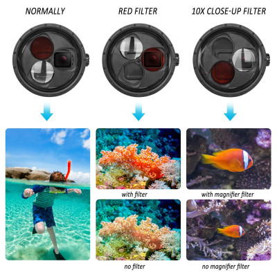 Vỏ SHOOT  lặn không thấm nước với  kính lúp 10x Tương thích với GoPro Hero 7/6/5