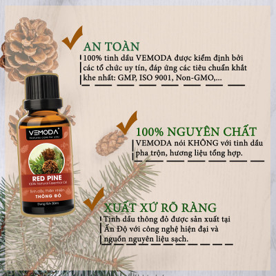 Tinh dầu Thông đỏ cao cấp. Redpine Essential Oil 30ML. Tinh dầu xông phòng giúp thư giãn, giảm căng thẳng, thanh lọc không khí, lưu thông tuần hoàn máu. Tinh dầu thơm phòng cao cấp Vemoda