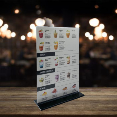 Kệ menu nhà hàng, Standee mica để bàn, Bảng quét mã QR Code, Kệ mica 2 mặt Enter E06-U 210x300mm đế lùa uốn bằng