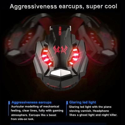Tai nghe KOTION EACH G9000 chơi game 3,5 mm Tai nghe trò chơi âm thanh nổi Loại bỏ tiếng ồn Tai nghe có mic LED Âm lượng đèn - Đen & Đỏ