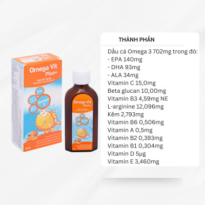 Dầu cá Siro Omega Vit Plus+ tăng cường đề kháng, tốt cho não bộ và mắt chai 100ml