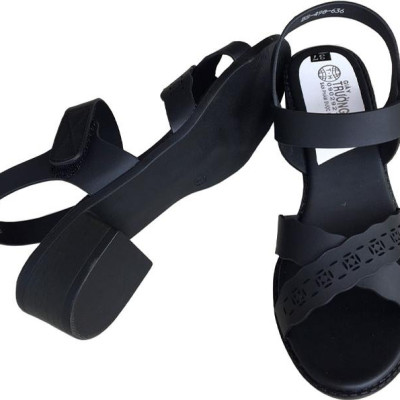 Giày sandal nữ Trường Hải gót vuông 4cm màu đen đế cao su mềm dẻo chống trơn thời trang cao cấp XDN235
