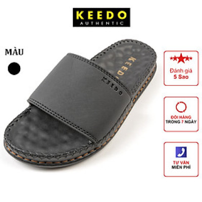 Dép da nam quai ngang cao cấp đế massage KEEDO KD0611