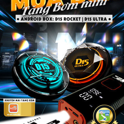 HTD Bộ Chuyển Đổi Màn Hình Android D15 Ultra dành cho ô tô thế hệ mới nhất (Tặng kèm Bơm Điện Mini P23, VM Live Plus 2 năm)