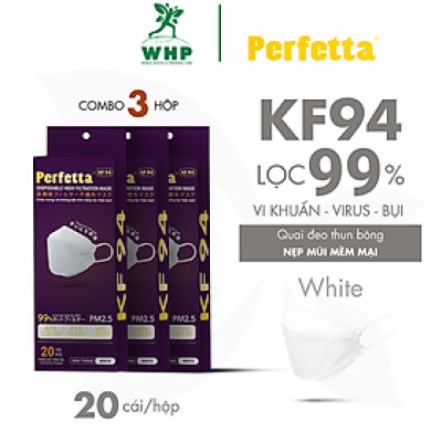 [COMBO 3 HỘP] - Khẩu Trang KF94 Phong Cách Hàn Quốc Chất Lượng Cao, Kháng Khuẩn, Chống Bụi Mịn, 3 Lớp, Bảo Vệ Tối Ưu, Đóng Gói Từng Cái - (20 cái/hộp)