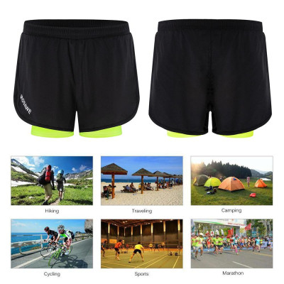 Quần short thể thao nam 2 lớp WOSAWE chất liệu polyester cao cấp, thoáng khí và nhanh khô, logo thương hiệu phản quang