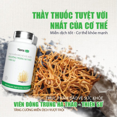 Thực phẩm bảo vệ sức khỏe Viên đông trùng hạ thảo - Thiên Sư. Hỗ trợ bồi bổ cơ thể, hỗ trợ làm giảm mệt mỏi, hỗ trợ giúp tăng cường sức đề kháng cho cơ thể, nâng cao chức năng Thận.