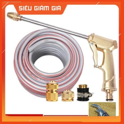 Bộ dây vòi xịt nước rửa xe, tưới cây, tăng áp 3 lần, loại 20m 206701-3 đầu đồng,cút đồng+tặng mở chai