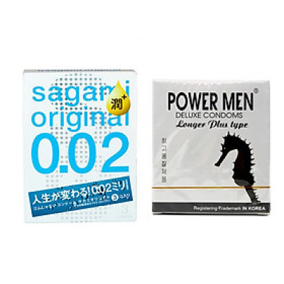 Bao Cao Su Nhiều Chất Bôi Trơn Sagami Original 0.02 (H3) + BCS Gai Kéo Dài Thời Gian Power Men Longer Plus (H3) - 100% Hàng Chính Hãng - Che Tên Sản Phẩm