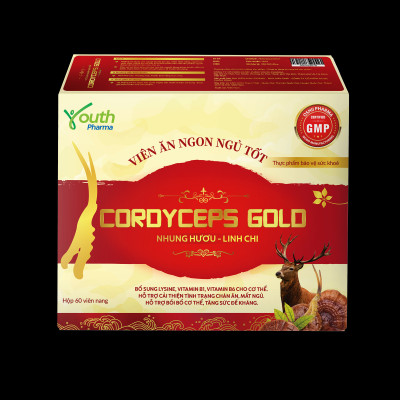 Viên Uống Cordyceps Gold Youth Pharma Giúp Bồi Bổ Cơ Thể, Cải Thiện Chán ăn, Mất Ngủ, Tăng Sức Đề Kháng. Hộp 60 Viên