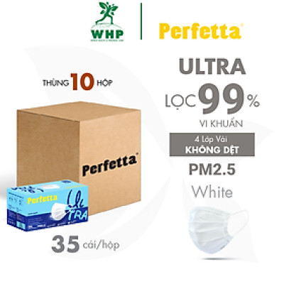Thùng 350 Cái Khẩu Trang Y Tế Cao Cấp Perfetta Ultra 4 Lớp Kháng Khuẩn, Lọc Bụi Mịn PM 2.5 (35 cái/hộp)
