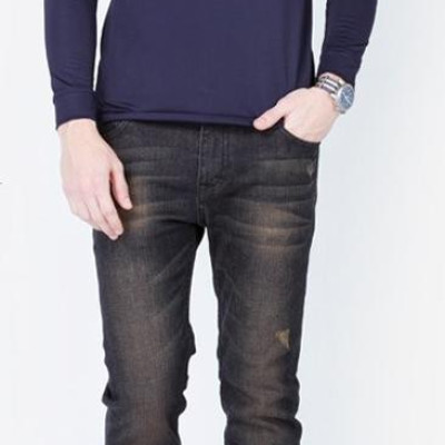 Áo thun dài tay nam cổ bẻ màu xanh đen ALIGRO chất liệu Cotton cao cấp mềm nhẹ ALGAPD004