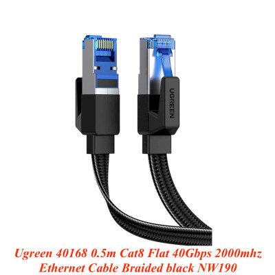 Ugreen UG40168NW190TK 0.5m 40Gbps 2000mhz dây dẹt Nylon Braided Màu Đen Cáp mạng Cat8 - HÀNG CHÍNH HÃNG