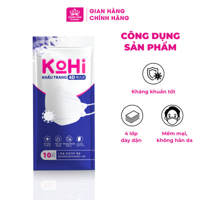 [Chính Hãng] Khẩu Trang 4D KOHI 4 Lớp Kháng Khuẩn, Ôm Khít Mặt -  Túi 10 Cái