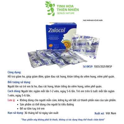 Combo 3 hộp 20 viên - Viên ngậm ho thảo mộc Zalocol Hỗ trợ giảm đờm, đau rát họng, khản tiếng - Genat - Giao 2H HCM
