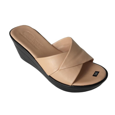 Dép Nữ Quai Ngang Đế Xuồng Da Bò Thật TiTi ĐÔ Cao Cấp 7cm DNU2116d