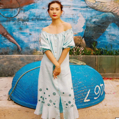 Đầm Midi Linen Thêu Tay Hạ Vy Dre210 thời trang thiết kế Hity