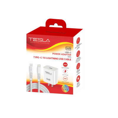 Combo sạc nhanh hàng chính hãng TESLA TL12CBL 36W GaN USB-C (C to L) | Bảo hành 12 tháng 1 đổi 1 | Made in Việt Nam