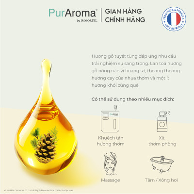 (Đậm Đặc | Chai Lớn) Tinh dầu GỖ TUYẾT TÙNG nguyên chất PurAroma by IMMORTEL - Chính hãng Pháp