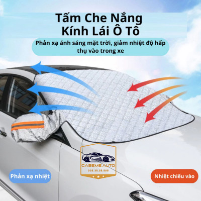 Bạt Phủ Chống Nóng Kính Lái Xe Hơi Ô Tô 4 Lớp Tráng Nhôm Cao Cấp Có Nam Châm Và Tai Che Gương Phản Quang