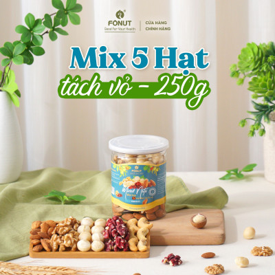 Hỗn hợp Mixed Nuts 5 loại hạt tách vỏ Fonut Hũ 250g - 500g ( hạt óc chó đỏ / Vàng, hạnh nhân,mắc ca,điều)