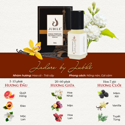 Jadore by Jubilé - Tinh dầu nước hoa Pháp Nữ Minisize Dạng lăn 3ml Thơm Lâu, Sang Trọng, Quyến Rũ