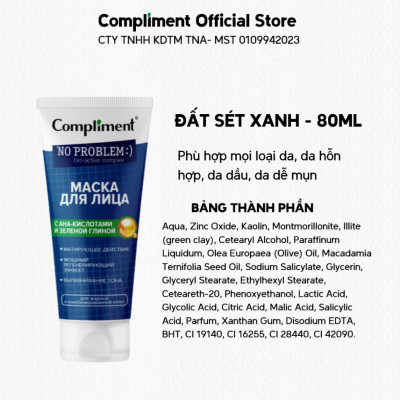 Mặt nạ AHA đất sét xanh Compliment giảm mụn, se khít chân lông 80ml (VẠCH XANH LÁ)