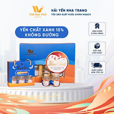 Yến hũ dinh dưỡng không đường - Yến Chất Xanh 15% TheHaiYen - Hộp quà tặng 6 hũ