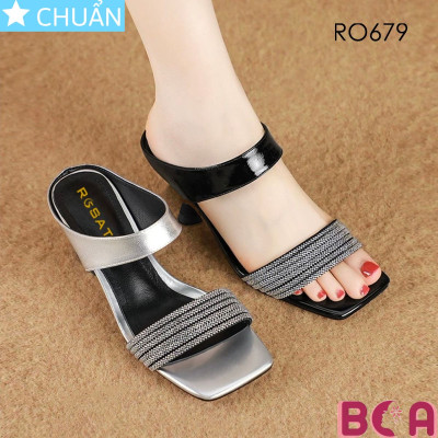 Xăng đan nữ quai ngang đính đá cao 6 phân RO679 ROSATA tại BCASHOP gót nhỏ tôn dáng, tôn da vừa sang trọng vừa thời trang