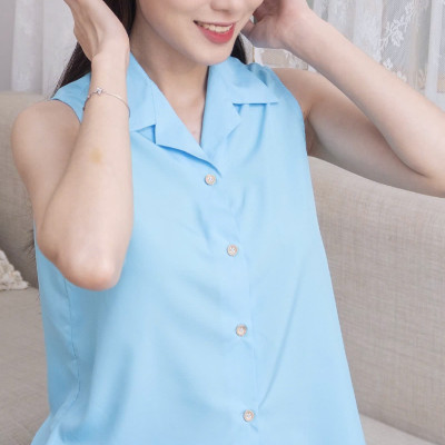 BST Siêu tiết kiệm - Áo kiểu có cổ LMcation Charlotte - Xanh dương nhạt